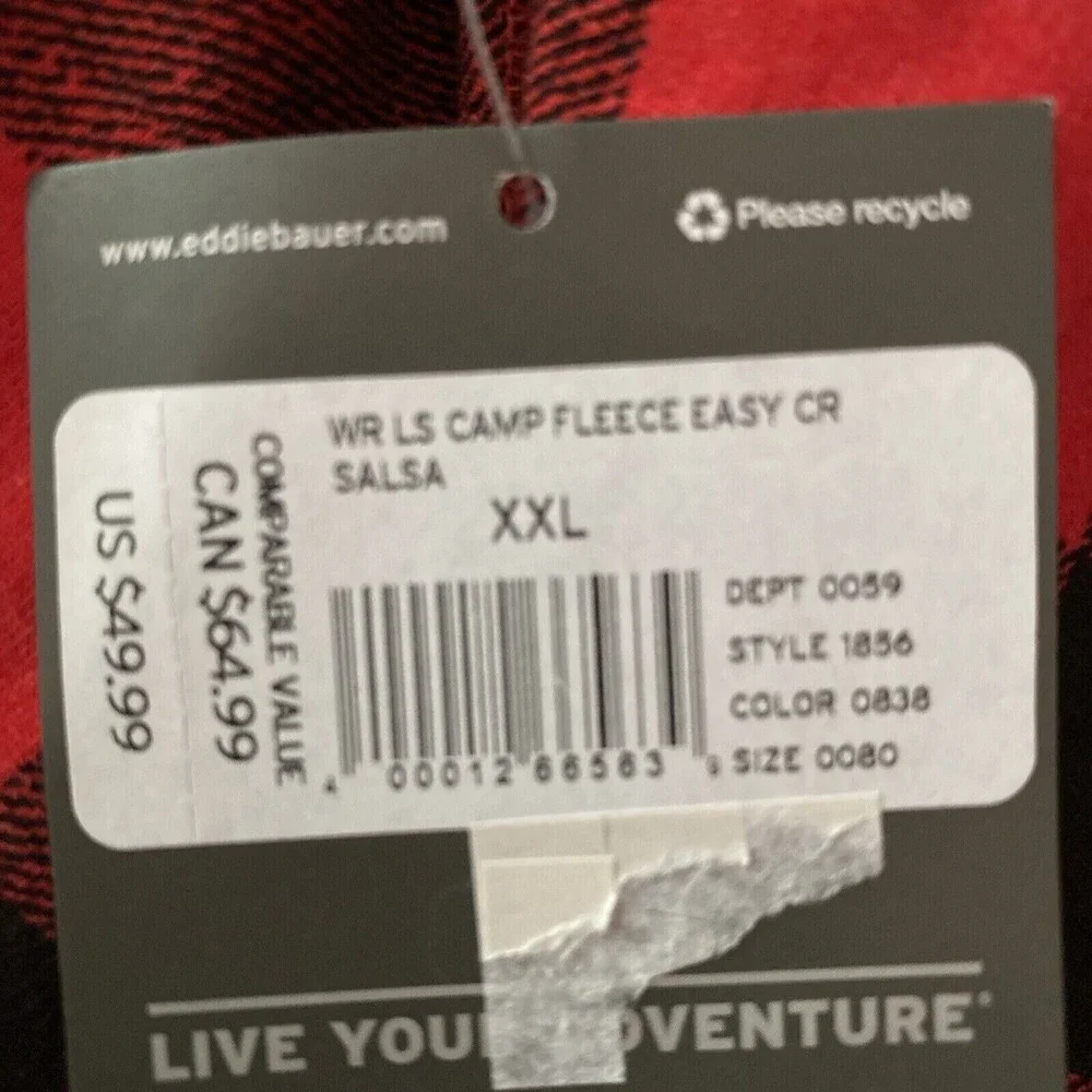 Eddie Bauer Womens 2XL Red Black Buffalo Plaid Camp‎ Fleece Sweatshirt Christmas